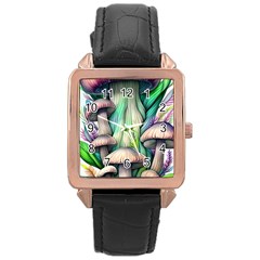 Woodsy Mushroom Rose Gold Leather Watch  by GardenOfOphir