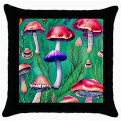 Foresty Mushroom Throw Pillow Case (black) by GardenOfOphir