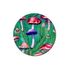 Foresty Mushroom Rubber Round Coaster (4 Pack) by GardenOfOphir