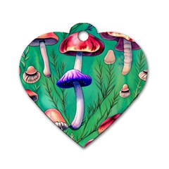 Foresty Mushroom Dog Tag Heart (two Sides) by GardenOfOphir