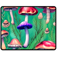 Foresty Mushroom One Side Fleece Blanket (medium) by GardenOfOphir