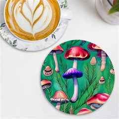 Foresty Mushroom Uv Print Round Tile Coaster by GardenOfOphir