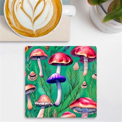 Foresty Mushroom Uv Print Square Tile Coaster  by GardenOfOphir