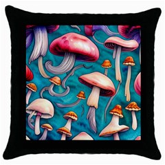 Witchy Mushroom Throw Pillow Case (black) by GardenOfOphir