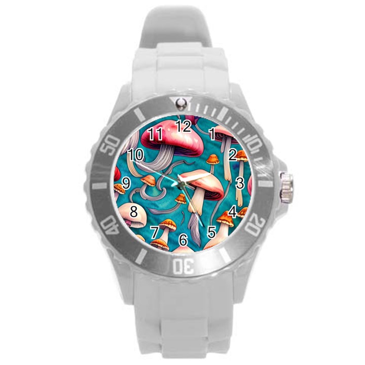 Witchy Mushroom Round Plastic Sport Watch (L)