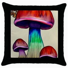 Tiny Mushroom Throw Pillow Case (black) by GardenOfOphir