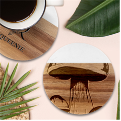 Tiny Mushroom Marble Wood Coaster (round) by GardenOfOphir