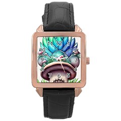 Mushrooms Nature s Little Wonders Rose Gold Leather Watch  by GardenOfOphir