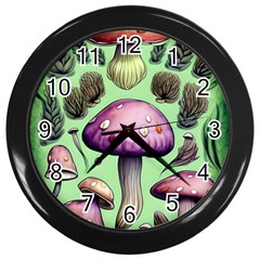 Witchy Forest Mushroom Wall Clock (black) by GardenOfOphir