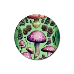 Witchy Forest Mushroom Rubber Round Coaster (4 Pack) by GardenOfOphir