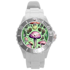 Witchy Forest Mushroom Round Plastic Sport Watch (l) by GardenOfOphir