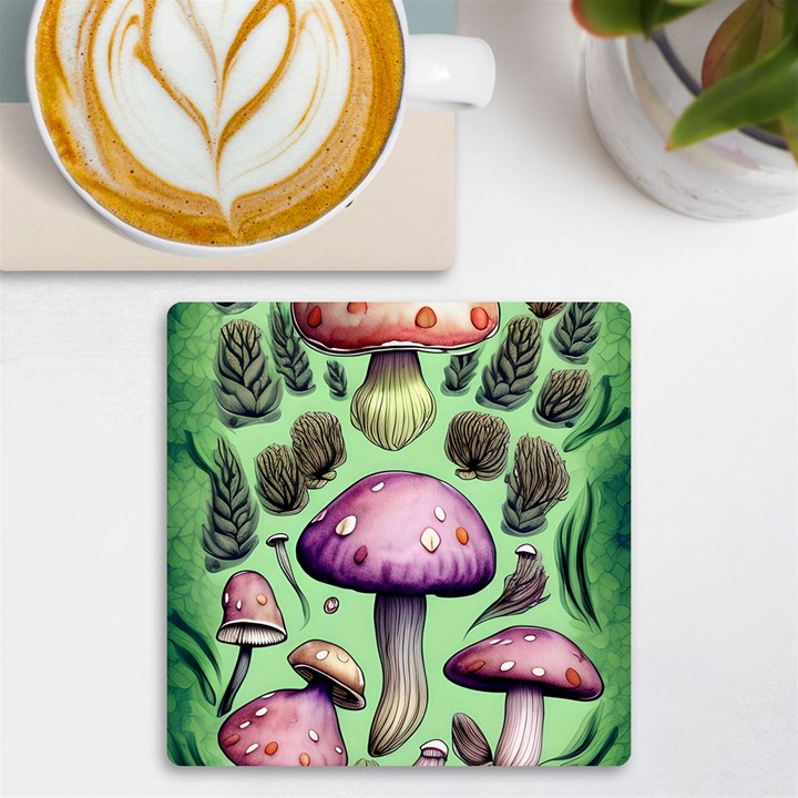 Witchy Forest Mushroom UV Print Square Tile Coaster 