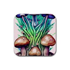 Goblin Core Forest Mushroom Rubber Coaster (square) by GardenOfOphir