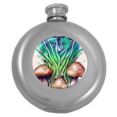 Goblin Core Forest Mushroom Round Hip Flask (5 Oz) by GardenOfOphir