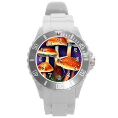 Nature s Woodsy Mushrooms Round Plastic Sport Watch (l) by GardenOfOphir