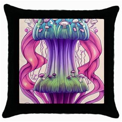 Foresty Mushrooms Throw Pillow Case (black) by GardenOfOphir