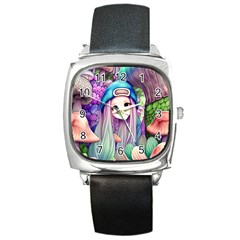 Fantasy Mushrooms Square Metal Watch by GardenOfOphir