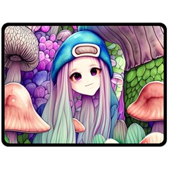 Fantasy Mushrooms One Side Fleece Blanket (large) by GardenOfOphir