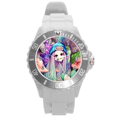 Fantasy Mushrooms Round Plastic Sport Watch (l) by GardenOfOphir