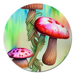 Warm Mushroom Forest Magnet 5  (round) by GardenOfOphir