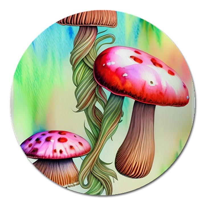 Warm Mushroom Forest Magnet 5  (Round)