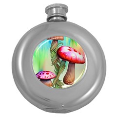 Warm Mushroom Forest Round Hip Flask (5 Oz) by GardenOfOphir