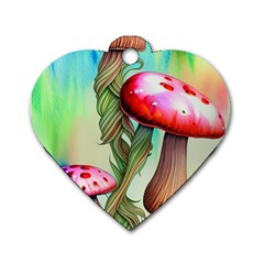 Warm Mushroom Forest Dog Tag Heart (two Sides) by GardenOfOphir