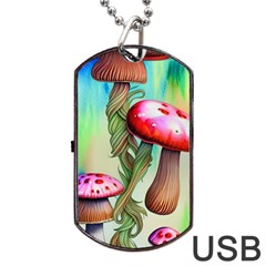 Warm Mushroom Forest Dog Tag Usb Flash (one Side) by GardenOfOphir