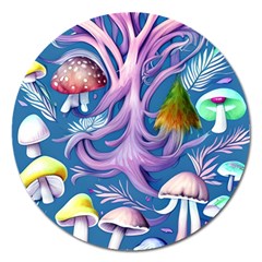 Mushroom Forest Nature Fairy Boho Magnet 5  (round) by GardenOfOphir