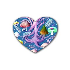 Mushroom Forest Nature Fairy Boho Rubber Coaster (heart) by GardenOfOphir