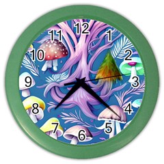 Mushroom Forest Nature Fairy Boho Color Wall Clock by GardenOfOphir