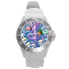 Mushroom Forest Nature Fairy Boho Round Plastic Sport Watch (l) by GardenOfOphir