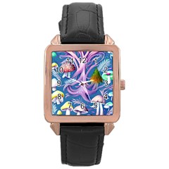 Mushroom Forest Nature Fairy Boho Rose Gold Leather Watch  by GardenOfOphir