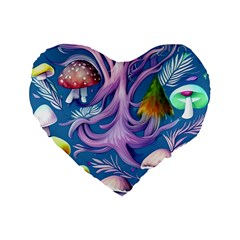 Mushroom Forest Nature Fairy Boho Standard 16  Premium Flano Heart Shape Cushions by GardenOfOphir