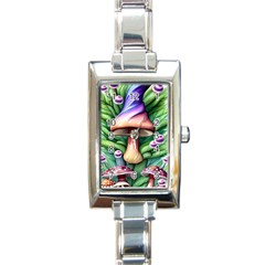 Tiny Mushroom Forest Antique Rectangle Italian Charm Watch by GardenOfOphir