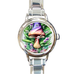 Tiny Mushroom Forest Antique Round Italian Charm Watch by GardenOfOphir