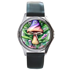 Tiny Mushroom Forest Antique Round Metal Watch by GardenOfOphir