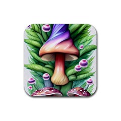 Tiny Mushroom Forest Antique Rubber Coaster (square) by GardenOfOphir