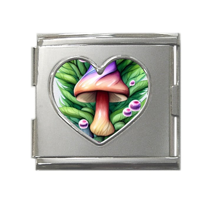 Tiny Mushroom Forest Antique Mega Link Heart Italian Charm (18mm)