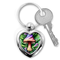 Tiny Mushroom Forest Antique Key Chain (heart) by GardenOfOphir