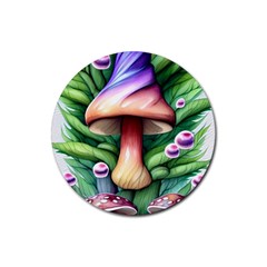 Tiny Mushroom Forest Antique Rubber Coaster (round) by GardenOfOphir