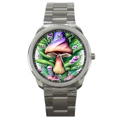 Tiny Mushroom Forest Antique Sport Metal Watch by GardenOfOphir