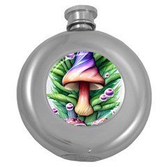 Tiny Mushroom Forest Antique Round Hip Flask (5 Oz) by GardenOfOphir