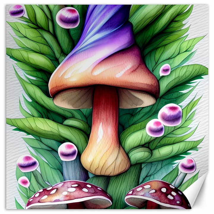 Tiny Mushroom Forest Antique Canvas 16  x 16 