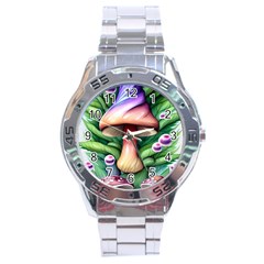 Tiny Mushroom Forest Antique Stainless Steel Analogue Watch by GardenOfOphir