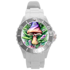 Tiny Mushroom Forest Antique Round Plastic Sport Watch (l) by GardenOfOphir