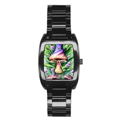 Tiny Mushroom Forest Antique Stainless Steel Barrel Watch by GardenOfOphir