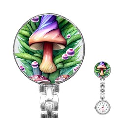 Tiny Mushroom Forest Antique Stainless Steel Nurses Watch by GardenOfOphir