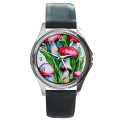 Woods Mushroom Forest Academia Core Round Metal Watch by GardenOfOphir