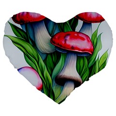 Woods Mushroom Forest Academia Core Large 19  Premium Flano Heart Shape Cushions by GardenOfOphir